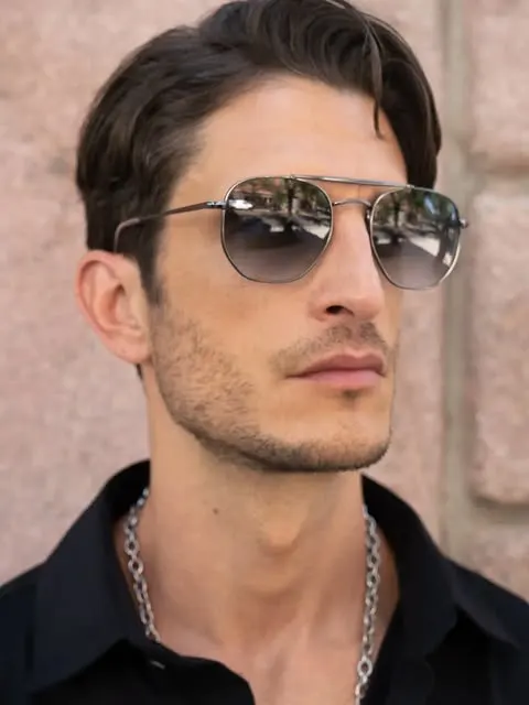 Hombre con anteojos de sol aviador de metal